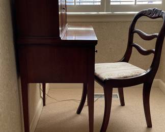 Antique Mahogany Lady's Desk With Banded Tambour Sliding Doors & Satinwood Inlay. Photo 2 of 6.
