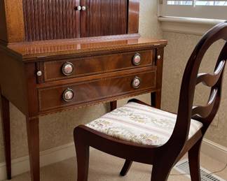 Antique Mahogany Lady's Desk With Banded Tambour Sliding Doors & Satinwood Inlay. Photo 1 of 6.