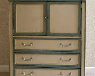 Vintage Baker Furniture Pale Yellow Highboy Dresser With Pale Green Trim. Measures 38" W x 19" D x 54" H. Photo 1 of 2.