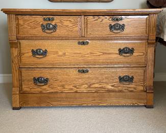 Vintage Oak 4 Drawer Bureau. Measures 46" W x 20" D x 21" H. Photo 1 of 3.
