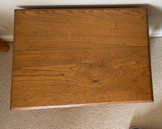 Vintage Oak John J. Clarks Spool Cotton Two Drawer Table. Measures 21" x 15" x 19" H. Photo 2 of 2.