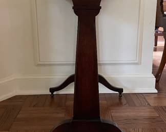 Vintage Mahogany Faux Leather Top Side Table with Gilt Stencil. Measures 21" x 15" x 23" H. Photo 3 of 3.