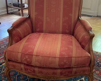 Pair of Queen Anne Style Upholstered Bergere Chairs. Each Measures 34" W x 36" D. Photo 1 of 5.
