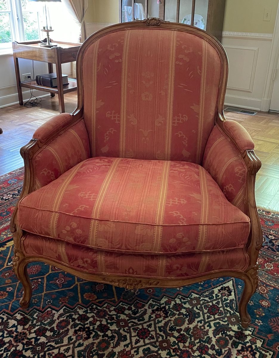 Pair of Queen Anne Style Upholstered Bergere Chairs. Each Measures 34" W x 36" D. Photo 1 of 5. 
