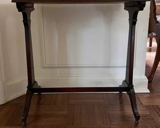 Vintage Mahogany Faux Leather Top Side Table with Gilt Stencil. Measures 21" x 15" x 23" H. Photo 1 of 3.