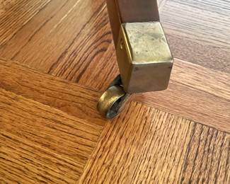 Caledonia English Reproduction Regency Style Mahogany Writing Table With Tooled Leather & Gilt Stenciled Top. Measures53" W x 30" D x 30" H. Photo 7 of 7.