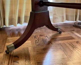 Caledonia English Reproduction Regency Style Mahogany Writing Table With Tooled Leather & Gilt Stenciled Top. Measures53" W x 30" D x 30" H. Photo 6 of 7.