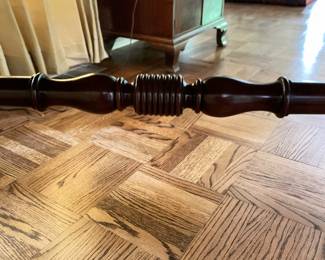 Caledonia English Reproduction Regency Style Mahogany Writing Table With Tooled Leather & Gilt Stenciled Top. Measures53" W x 30" D x 30" H. Photo 5 of 7.