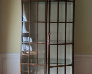 Baker Furniture Walnut & Cherry Veneer Apothecary Cabinet / Bookshelf / Display Cabinet. Arched Doors Feature Hand-Cut Crown Glass. The Interior Is Fitted With Glass Shelves & Interior Lights. Measures 46" W x 15" D x 90" H.