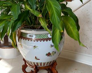 Fish Bowl on Stand with Calla Lilly Plant.