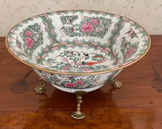 Andrea by Sadek Famille Rose Bowl on Brass Stand. Photo 1 of 2.