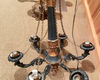 Vintage French Ebony & Parcel Gilt Chandelier - 2 Available.