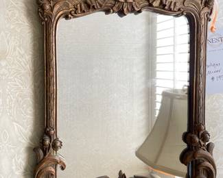 Small Antique Carved Wood Mirror.