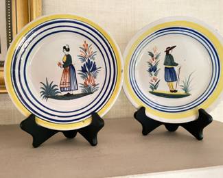 French Henriot Quimper Faience Plates on Stands. Photo 1 of 2.