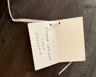 Antique English Corner Cabinet. Circa 1900. Measures 21" W x 26" H. Photo 2 of 2.