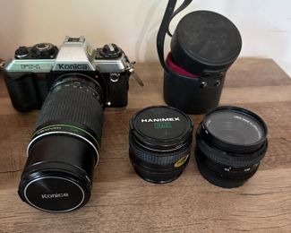 Vintage Konica FT1 Camera with auto zoom Lens 75-200mm.  Konica Hexman AR 28mm F35 Lens and Konica Hexad AR 28 mm F35