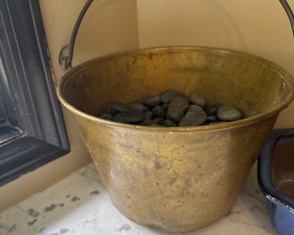 Vintage Copper Pot with river rocks