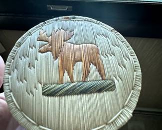 Vintage 1960's American Indian Quill Box with Moose. Birchbark, sweet grass! 