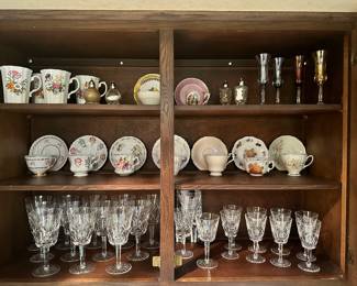 Cleaned out and rearranged the small China cabinet in the kitchen! Lovely items began to appear! Signed Waterford Crystal Stemware and lovely English Tea Cups and Saucers! AND more! 