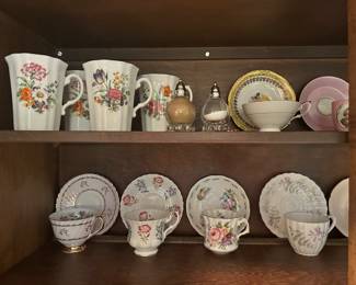 Cleaned out and rearranged the small China cabinet in the kitchen! Lovely items began to appear! Signed Waterford Crystal Stemware and lovely English Tea Cups and Saucers! AND more! 