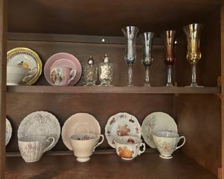 Cleaned out and rearranged the small China cabinet in the kitchen! Lovely items began to appear! Signed Waterford Crystal Stemware and lovely English Tea Cups and Saucers! AND more! 
