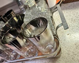 Vintage Silver Rim Dorothy Thorpe Cocktail Glasses Set - Glasses, Rack and Liquor Decanters!