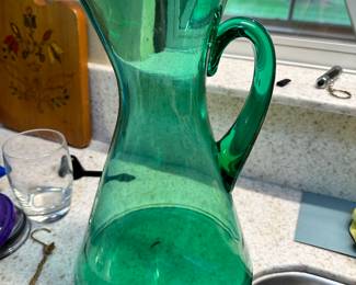 Green Glass Pitcher - Blinko?