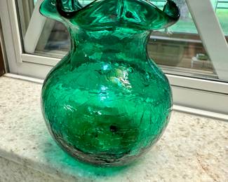 Cracked green glass vase! 