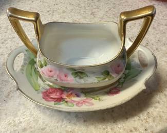 Antique T&V Limoges France Open Sugar Bowl with small charger.