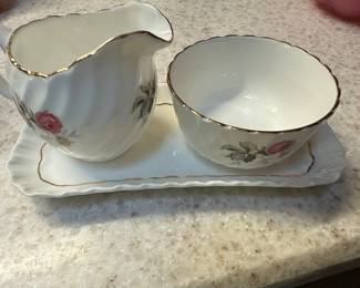 Vintage Adderley Fine Bone China red Rose Creamer and Sugar w/Tray Set - England!