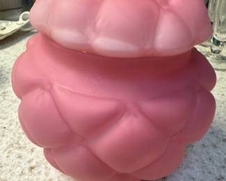 Antique Vintage Victorian Pink Quilted Biscuit Jar with Lid! 