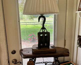 CLOSE UP ~ UNIQUE Lamp and side table made from wood of a Great Lakes SHIPWRECK THE SUNNYSIDE! 