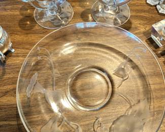 VINTAGE FOSTORIA Fruit Bowl and Candles Sticks! "Morning Glory" Sand Carving!