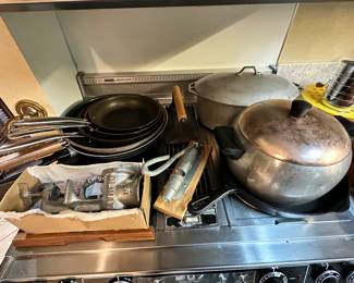 Vintage Meat Grinder, Frying Pans and lidded pots!