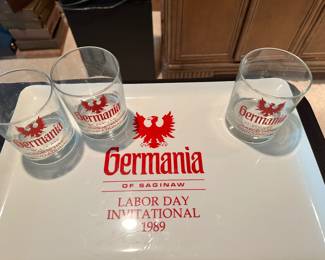 1969 Saginaw Germania Tray and glasses. 