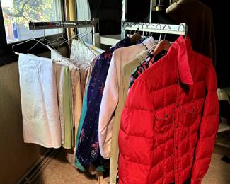 Lots of beautiful table cloths, outdoor clothing, shoes, belts etc...