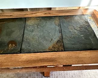 Sweet drop leaf table for two! Slate top with two chairs! 