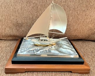 Gorham sailboat on wood base