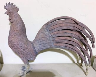 Metal rooster yard art