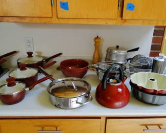 Saucepans, tea kettle, and other assorted fun kitchen items.  Holidays are coming, so plan accordingly