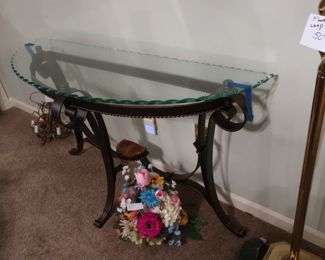 30      Half  moon  glass  top(curved  edge)  entry  table   Table  is  16"  x  50"       