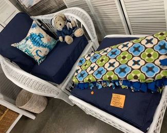 WICKER CHAIR AND OTTOMAN