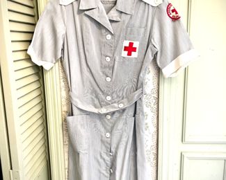 Vintage clothing, including American Red Cross uniform dress