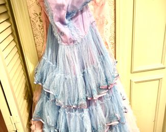 Vintage clothing, including blue tulle formal/party dress