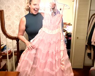 Vintage clothing, including pink tulle formal/party dress