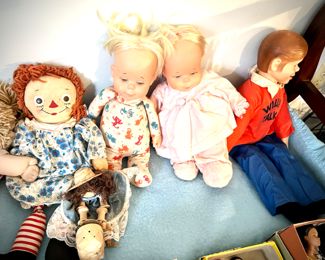 Vintage dolls, including Barbie, Raggedy Ann, Cabbage Patch and Mrs. Beasley