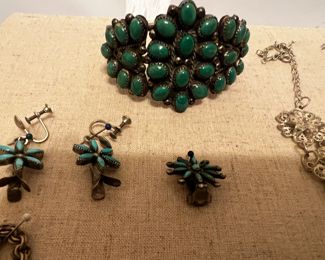 Native American silver bracelet, earrings 