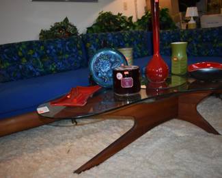 MCM Coffee and Matching End Table, by Adrian Pearsall Craft and Associates, Wilkes-Barre, Penn. with matching Kidney Shaped Glass Tops and Fabulously Carved Bases