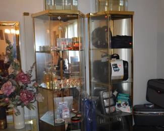 Wonderful Brass and Glass Display Cases of many sizes ideal for display whether home or antique booths. Many loaded with Vintage Collectibles.