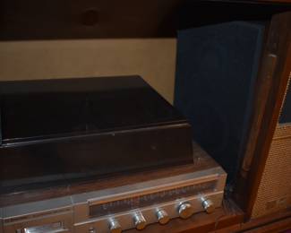 MCM - Emerson Turn Table,  AM-FM Stereo Receiver/Stereo Cassette Player with Linen Fold Doors